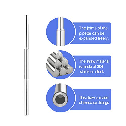 Reusabel Telescopic Straws Stainless Steel Straw-RUCACIO Portable Drinking Straws with Cleaning Brush and Pouch for Travel and Home 2 Silicon Tips Cover included,Gifts for Friends(2 telescopic straws)