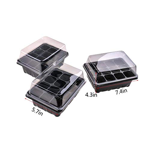 Eshylala 5 PCS 24 Cells Seedling Starter Pots Seeds Grow Box Case with Humidity Dome and Base & 3 Pcs Mini Garden Tools Cultivating and Weeding Flowers and Vegetable Seedlings