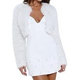 Just Quella Women's Light Weight No Stretch Extra Soft Plush Faux Fur Evening Open Front Bolero Cropped Fitted Jacket Shrug