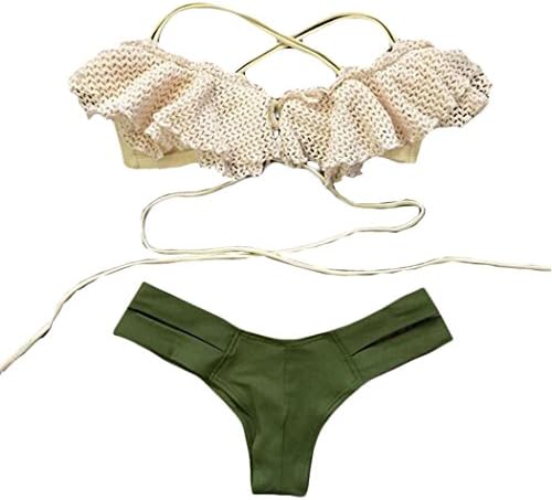 Ms.Gaga Women's Sexy Mesh Bandage Top Green Bottom Padding Bikini Set L