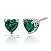 Peora Simulated Emerald Heart Stud Earrings for Women 925 Sterling Silver, Solitaire Scroll Gallery, 1.50 Carats Total, Friction Backs, Dainty Green Earrings, May Birthstone