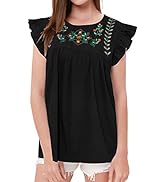 ZXZY Women Boho Embroidery Floral Ruffle Striped Tank Tops Babydoll Camisole T Shirts