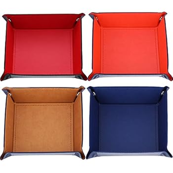 Jovitec 4 Pieces Dice Tray Dice Rolling Tray PU Leather Dice Holder Folding Tray Fit for Board Game Dice Storage, 4 Colors