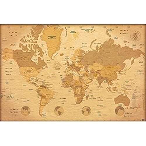 Editores Poster Mapa Mundo Vintage