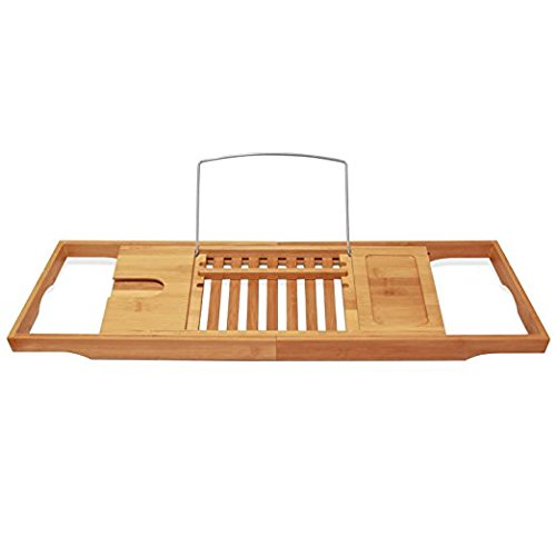 Bamboo Bathtub Caddy Tray With Extendable Slides, Adjustable Book/Tablet Holder. Cellphone/Candles Tray & Integrated Wineglass Holder.Plus Free Value Gift. One Year Warranty, By House Ur Home - Thumbnail 7