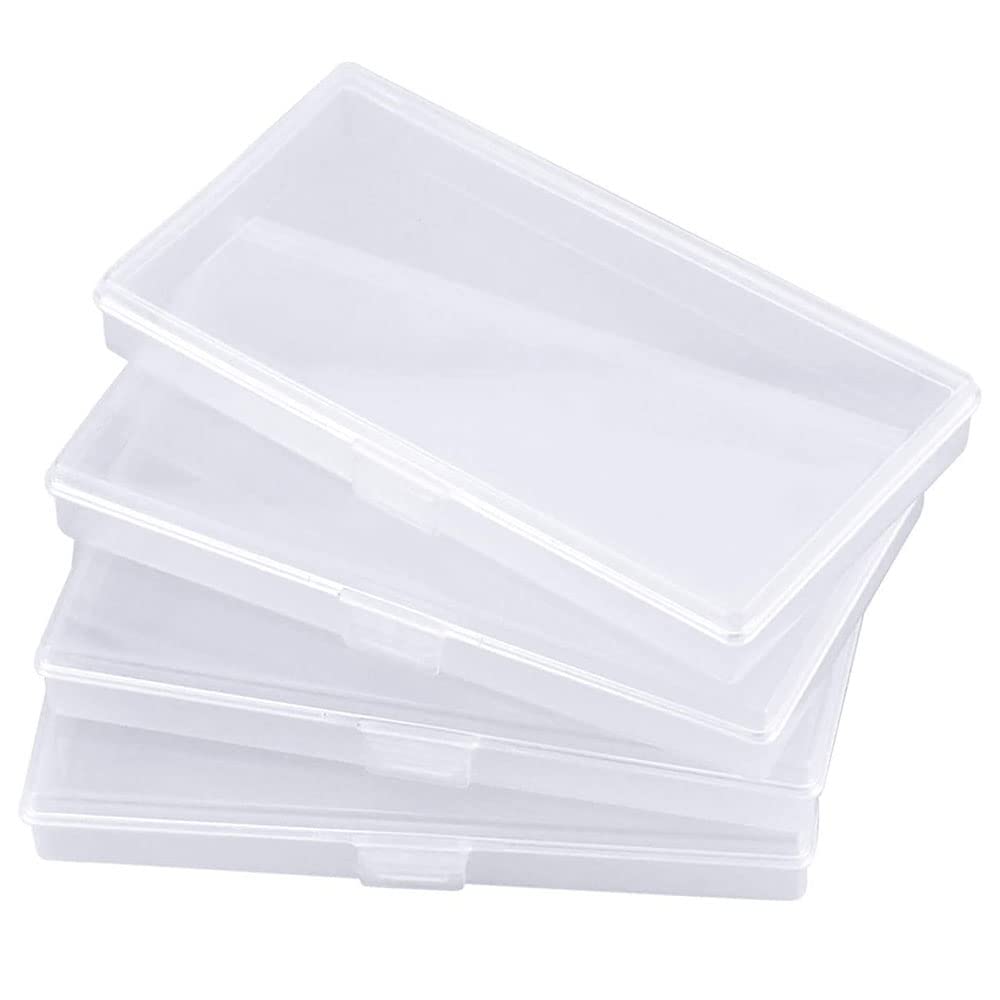 Eleanly 4 Pcs Small Plastic Box Rectangular Empty Mini Clear Plastic Organizer Storage Box Craft Storage Box with Flip Lid for Small Items and Other Craft Projects Jewellery and Pills (4)