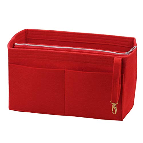 [Fits Neverfull GM/Speedy 40, Red] Felt Organizer (with Detachable Middle Zipper Bag), Bag in Bag, Wool Purse Insert, Customized Tote Organize, Cosmetic Makeup Diaper Handbag - Thumbnail 5
