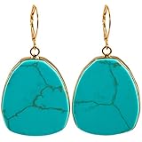 SUNYIK Women Gemstone Oval Lever-back Dangle Earrings