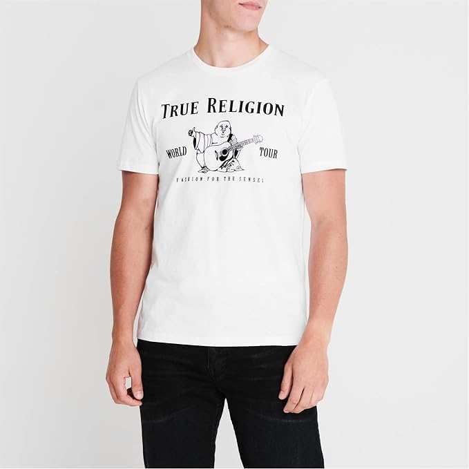 T-Shirt à Manches Courtes Bouddha métallique pour Homme, Blanc/Noir, L