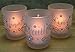 Decorative Glass Votive Holders - Faith Hope Love Frosted Glass Candle Holders - Silver Glitter Hearts & Crystals - Set of 3 Assorted - Three Flameless Flickering LED Candles Included