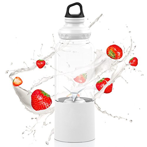 Portable Juicer Cup,USB Rechargeable Juice Blender&Mixer,Personal Size Fruit Juice Smoothie Maker Extractor with 4000mAh Power Bank and Hanging Buckle for Home,Office,Traveling,Outdoors,500ML (White)