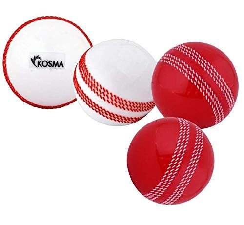 Kosma Pack of 4 Windball Cricket Ball | Indoor & Outdoor Soft Training Cricket Ball for Coaching Practice (2 Pc each White with Red Seam & Red with White Seam)