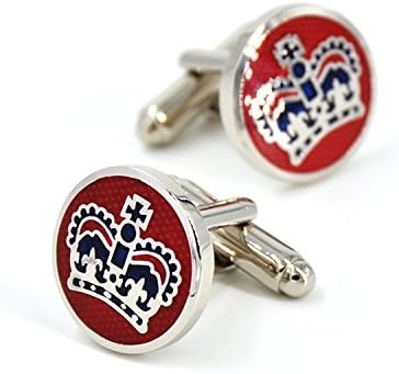 Round Men's Cufflinks Red Crown Pattern For Wedding Party With A Gift Box With Presentation Gift Box