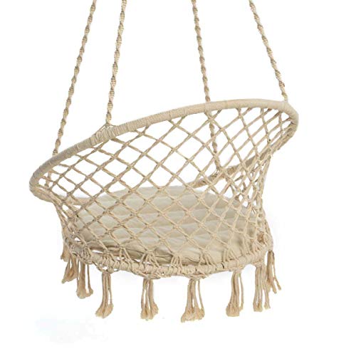 Hängesessel Nizza - mit rundem Sitzkissen - Outdoorgeeignet - Sitzfläche ca. Ø 55 cm - Belastbarkeit max. 100 kg - Beige – Bild 5