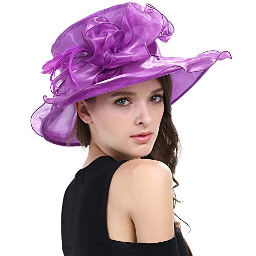 Women Dress Hats for Kentucky Derby Day, Party,Wedding Cloche Bowler Fascinators Fancy Hat (SS-Violet)