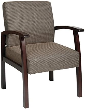 Office Star Deluxe Guest Chair with Espresso Finish  Base and Arms, Khaki/Taupe Fabric