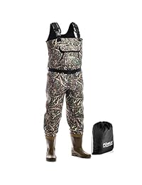 Foxelli   Pala de pesca de neopreno   Pala de pecho de camuflaje para hombre con botas   Uso para caza de pato , pesca con mosca , inundación de emergencia   100  impermeable, bolsa de transporte incluida