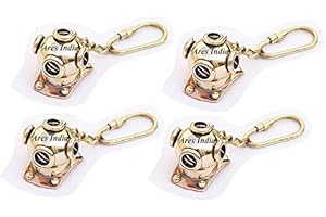 Ares India Solid Brass Divers Helmet Keychain Nautical Maritime Diving Gift - Set of 4