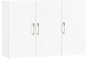 SoBuy Wall Cabinet Laundry Room, Medicine Cabinet for Kitchen Bathroom Garage, Wall Storage Cabinet with Adjustment Shelves, White FRG231-L-W