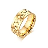 Zealmer Men's Gold Plated Stainless Steel Rotatable Stylish Brick Double Gear Shaped Spinner Rings