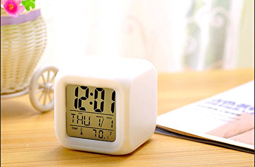 genmine Alarm Clock 7 LED Color Change with Temperature, Alarm and Sleeping Function 7 Colors Changing Thermometer Night Glowing Digital Alarm for Bedroom Child