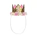 Love Sweety Baby Rose Flower Golden Crown Birthday Headband Hair Accessories (White Pink 1)