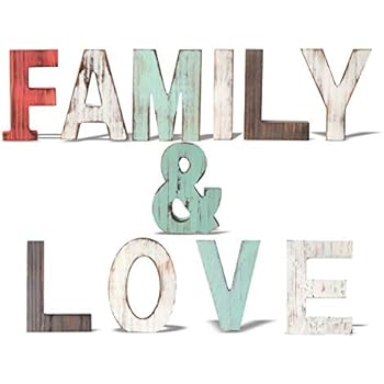 MEANT2TOBE Rustic Wood Family & Love Signs Home Décor |Freestanding Wooden Letters Cutouts for Home Décor|Multi-Color Wooden Signs |Decorative Word Signs|Multicolor Table Decor Centerpiece