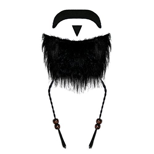 Robelli Black Fancy Dress Pirate Beard & Moustache with Beaded Plaits
