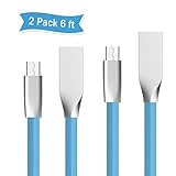 Micro usb charger,Kable Leader (2 pack)Ultra Thin 6ft Zinc Alloy Flat Noodles Charging USB cable for Samsung LG HTC Moto ZTE Nexus Blackberry Sony and all Micro-USB devices(Blue)