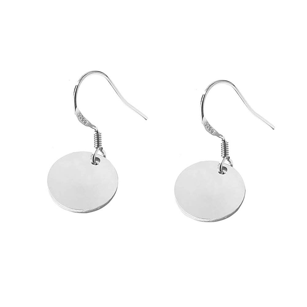 Round Disc Circle Plate Minimalist Fishhook S925 Sterling Silver Elegant Dangle Drop Earrings Chic Geometric Dangling Hanging Fashion Lightweight Simple Modern Statement Jewelry Gifts for Best Friend