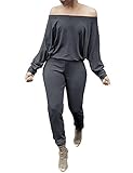 DUBACH Women Off Shoulder Solid Waisted Long Jumpsuit Romper