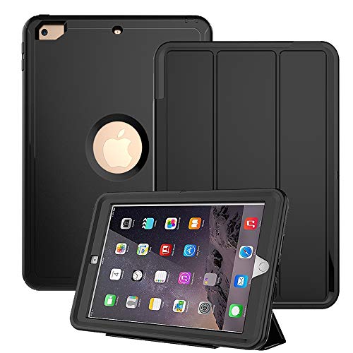 iPad 9.7 2018/2017 Case, iPad 6th Generation Case Hybrid Shockproof Rugged Drop Protection Smart Case with Auto Sleep Wake Function Full Body Protective for New iPad 9.7-inch A1893/A1954 (Black)