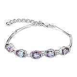 Jewelrypalace Women's 5.9ct Oval Natural Mystic Rainbow Topaz Adjustable Tennis Bracelet 925 Sterling Silver, 7.08