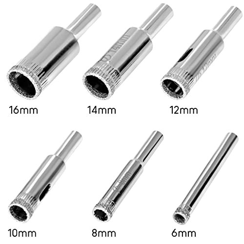 JOHOUSE Diamond Drill Bits, 6PCS Hole Saw Kit Hole Drill Bits for Granite Stone Glass Porcelain Marble