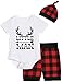 Newborn Baby Boys Girls Deer Little Man Letter Printing Plaid Shorts Outfit Set (White02, 0-3 Months)