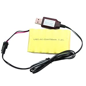Fistone Rechargeable 7.2V 700mAh AA Ni-Cd Battery Pack for RC Construction Vehicles with USB Charging Cable SM 2P Plug