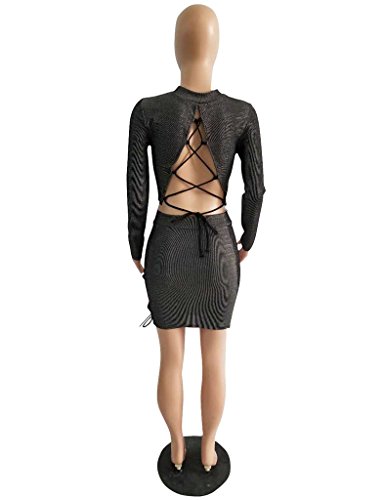 Halfword Womens Lace Up Bandage Bodycon Crop Top and Skirt Set 2 Piece Outfits Black M