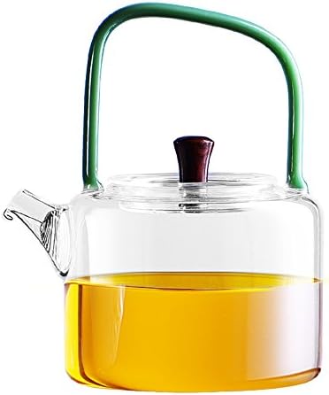 Ceramic Story Borosilicate Glass Teapot, Teakettles Stovetop Safe,800ml (Green)