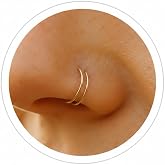 Thin14K Gold Filled Spiral Nose Ring &ndash;Adjustable Tiny 20G Double Hoop Illusion Nose Piercing for Women &ndash; Thin Handmade Gold Filled Nose Hoop for a Snug Comfortable Fit &ndash; Elegant Minimalist Gold Nose Jewelry