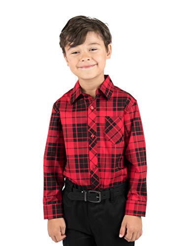 Leveret Kids & Toddler Boys Long Sleeve Uniform Cotton Dress Shirt Black & Red Plaid (Size 10 Years)