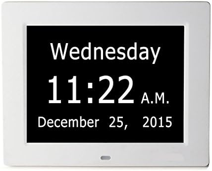 Upgraded - ESH Extra-Large Memory Loss Digital Calendar Day Clock with With Full Day &amp; Month Spelling No Abbreviations Great For Impaired Vision (White)