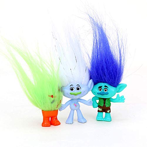 Vndaxau Poppy Trolls Doll with Hair Set of 6,Trolls Toys Party Supplies,Kids Action Figures Include Branch and Poppy,Guy Diamond, Biggie, Smidge, Fuzzbert
