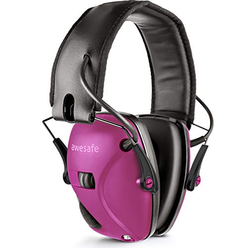 awesafe Electronic Shooting Earmuff, Noise Reduction Sound Amplification Electronic Safety Ear Muffs, Ear Protection, NRR 22 dB, Ideal for Shooting and Hunting, Rose Red