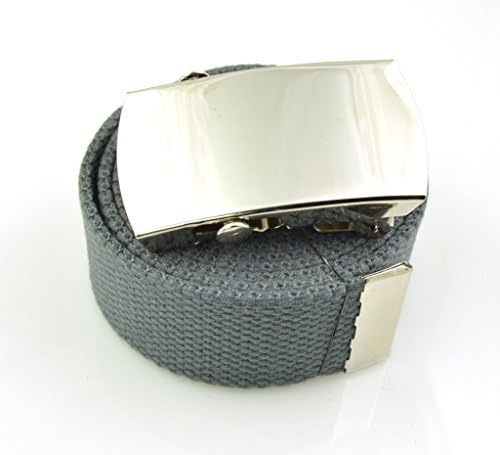 Plain Canvas Military Web "Dark Gray" Belt &amp; Big Silver Buckle 60 Inch
