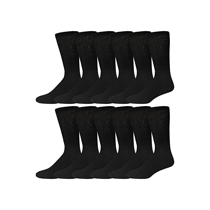 12 Pairs of Cotton Diabetic Neuropathy Crew Socks (9-11, Fits Men's Shoe Size 7-9.5, Black)