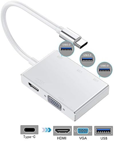 NAGFAK USB Type C to HDMI/VGA/3 x USB 3.1 Type C HUB Adapter, 5 in 1,USB C HUB (Thunderbolt 3 Compatible) USB C HDMI Digital AV Multi-Port Adapter for MacBook, Chromebook Pixel and More(5 in 1)