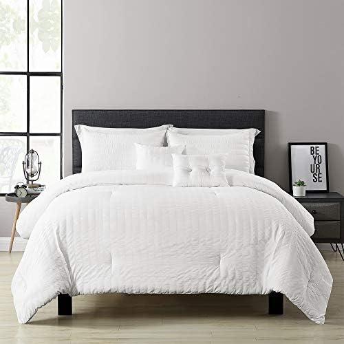 Lush Décor Farmhouse Seersucker 5-Piece King Comforter Set (White)