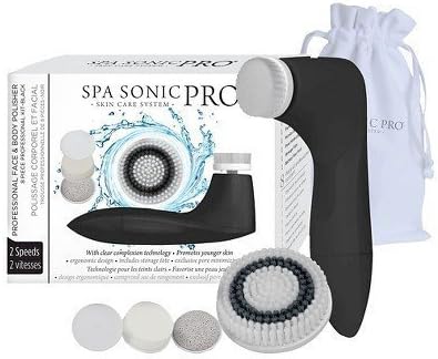 Spa Sonic PRO Skin Care System Face & Body Polisher - 8 Piece Professional Kit, Black, 1 set by Spa Sonic