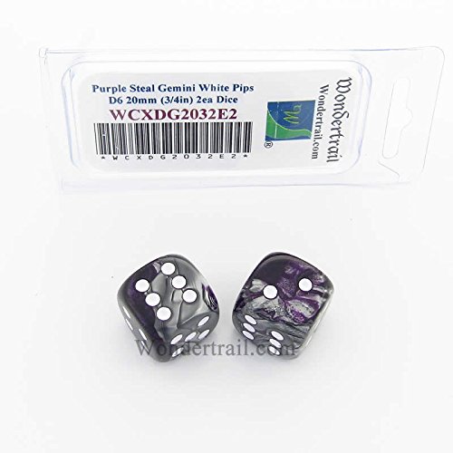 WCXDG2032E2 Purple and Steal Gemini Dice with White Pips 20mm (3/4in) D6 Pack of 2