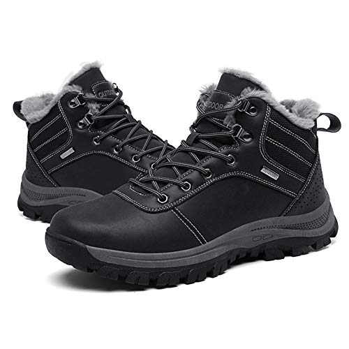 Mens Winter Snow Boots Outdoor Hiking Walking Boots Shoes Leather Warm Waterproof Non Slip Fur Lined-LPUK1927-Bl41 Black